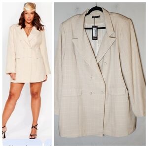 NWT Nasty Gal Blazer Dress Beige Plaid Structured Shoulder Size 18 2X